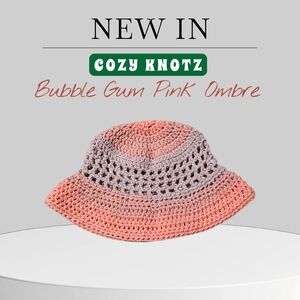 New Cozy Knotz Handmade Crochet Bucket Hat In Bubble Gum Pink Ombre